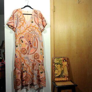 NEW Marie Oliver Abstract Tier Petra Coral Stipple Silk  Maxi Dress - Size S